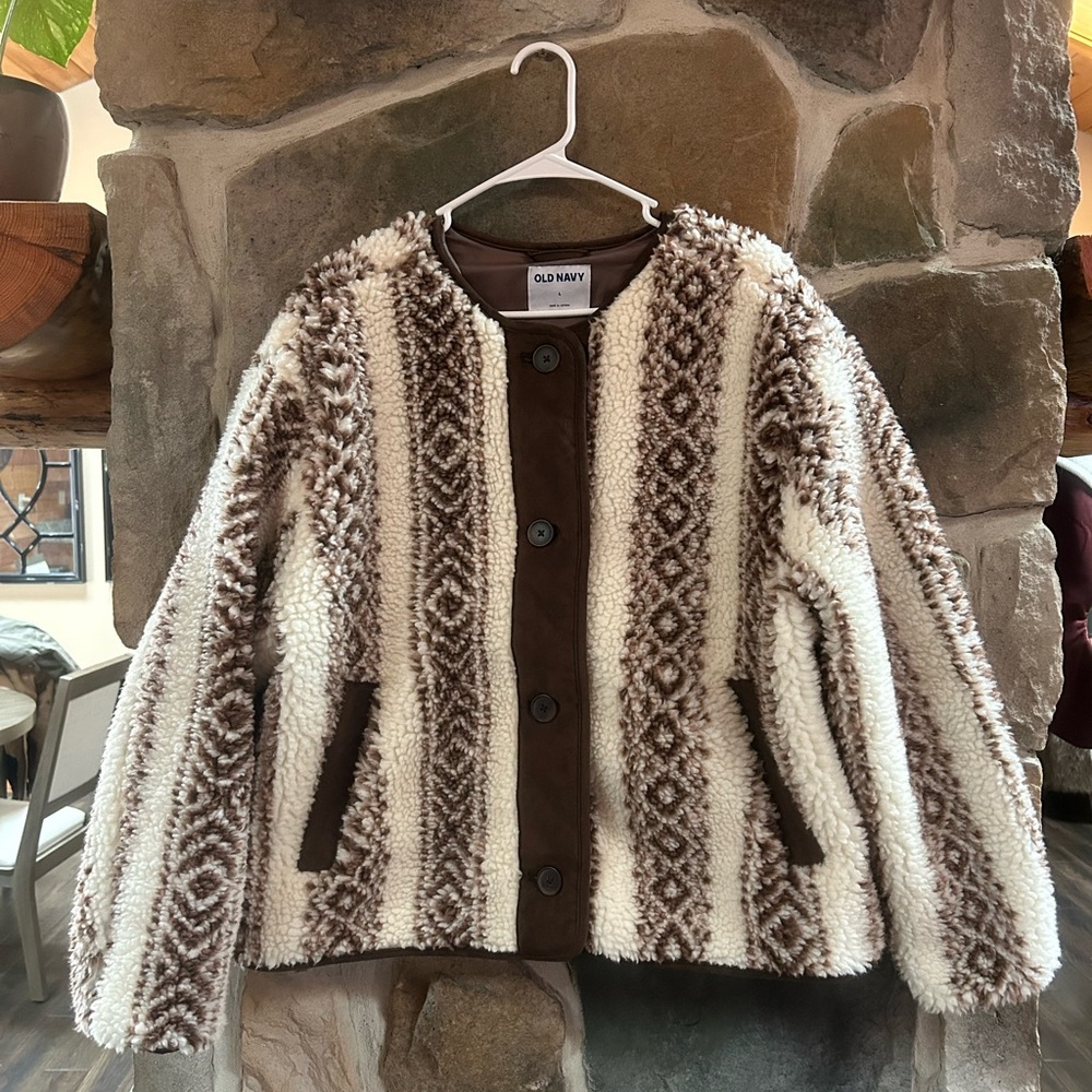 Old Navy Brown and Cream Fleece Jacket